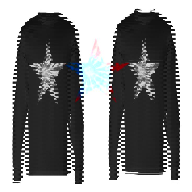 赤白と青 タイダイ 星 長袖Tシャツ