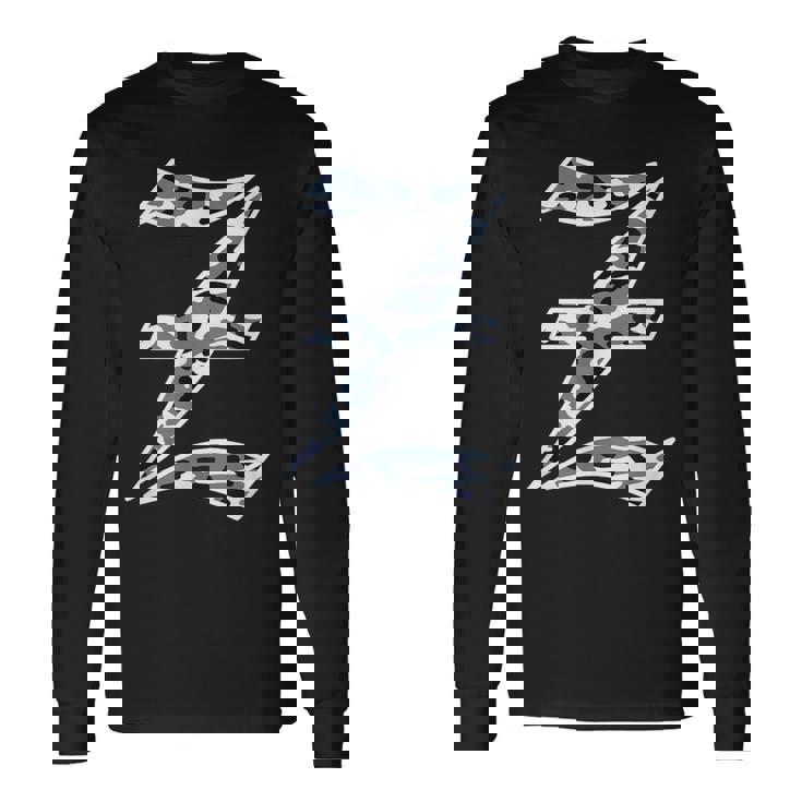 迷彩 アルファベット Z 古英語 大 カリグラフィー 文字 長袖Tシャツ