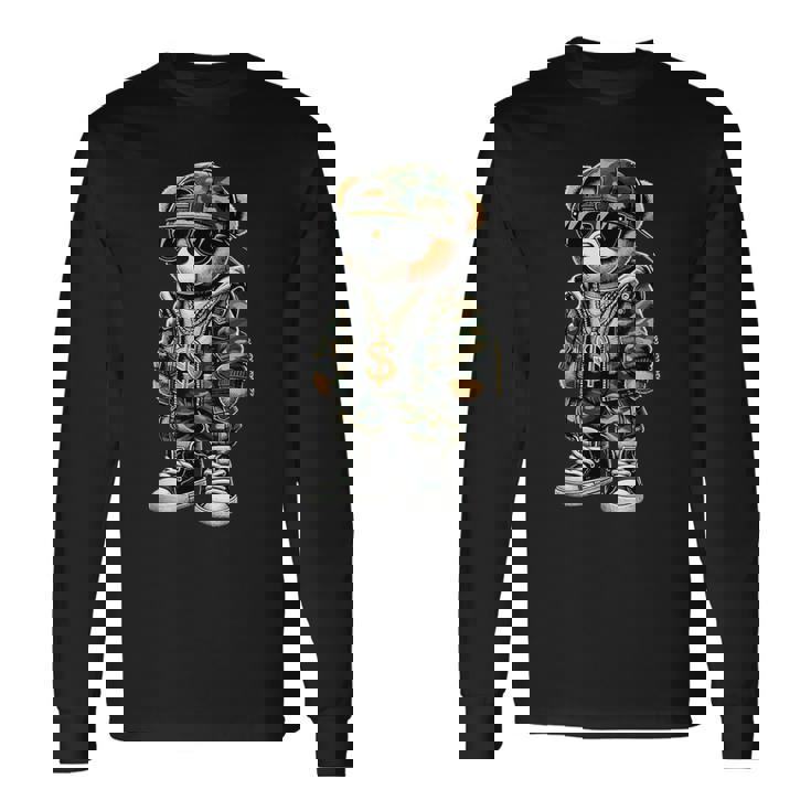 迷彩 ヒップホップ テディベア 迷彩 長袖Tシャツ