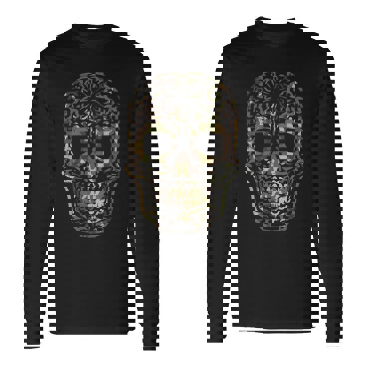 迷彩柄 シュガースカル カラベラ Dia De Muertos メキシカンハロウィン 長袖Tシャツ