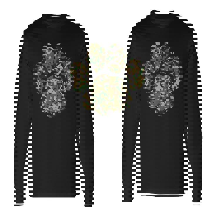 迷彩犬の足跡プリント アーミー犬 父親 長袖Tシャツ