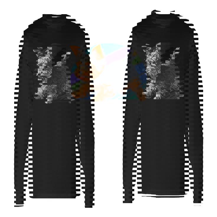 遊び心のあるヨークシャーテリア犬 ポップアート 誇り高きヨーキーオーナーズ 長袖Tシャツ