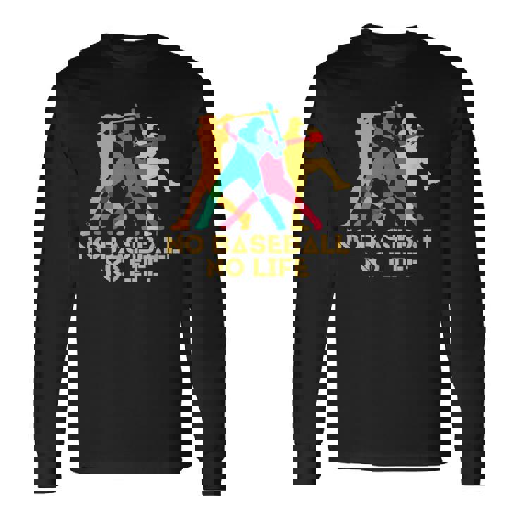 野球 面白いtシャツ おもしろ 文字入り 服 No Baseball No Life ベースボール 文字 ネタ メンズ 長袖Tシャツ