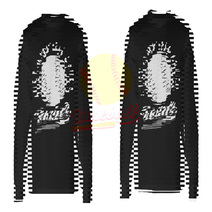 野球選手が大好きな少年 男の子向けギフト 長袖Tシャツ