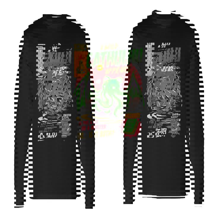 野生のカトゥルフが現れる猫か怪物か変な猫-クトゥルフ 長袖Tシャツ