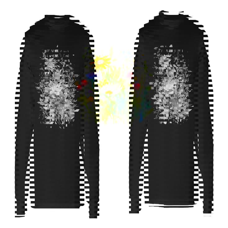 野生の花 ボタニカル 花 自然 ヴィンテージ フローラル グラフィック 長袖Tシャツ