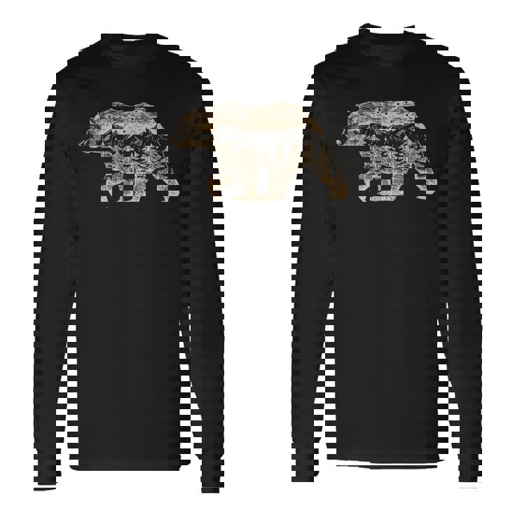 野生動物 レトロ 野生動物 クマ アウトドア 自然 森林 木 長袖Tシャツ