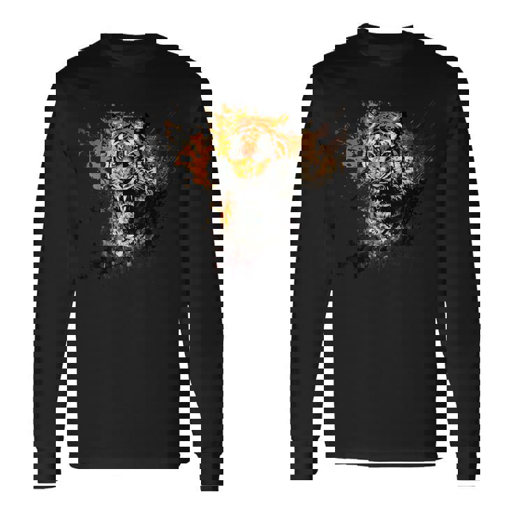 野生動物愛好家のためのアングリータイガー グラフィック 長袖Tシャツ