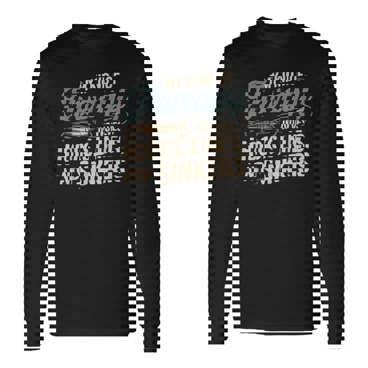 釣り My Kind Of Therapy フック ライン シンカー おもしろいことわざ 長袖Tシャツ