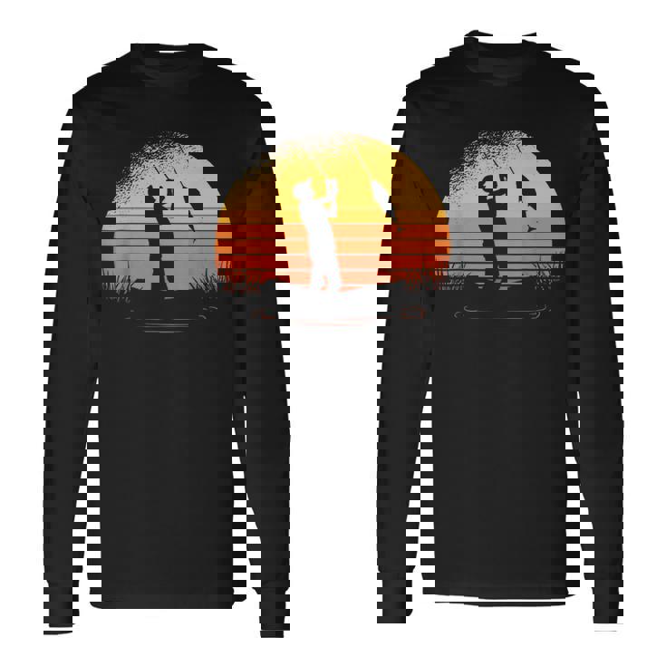釣り人日没漁師釣り竿 長袖Tシャツ