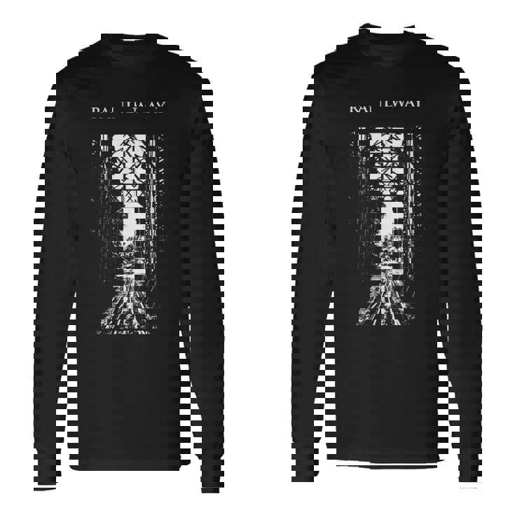 鉄道橋産業ヴィンテージ金属製列車機関車 Railway Train Bridge Industryintage 長袖Tシャツ