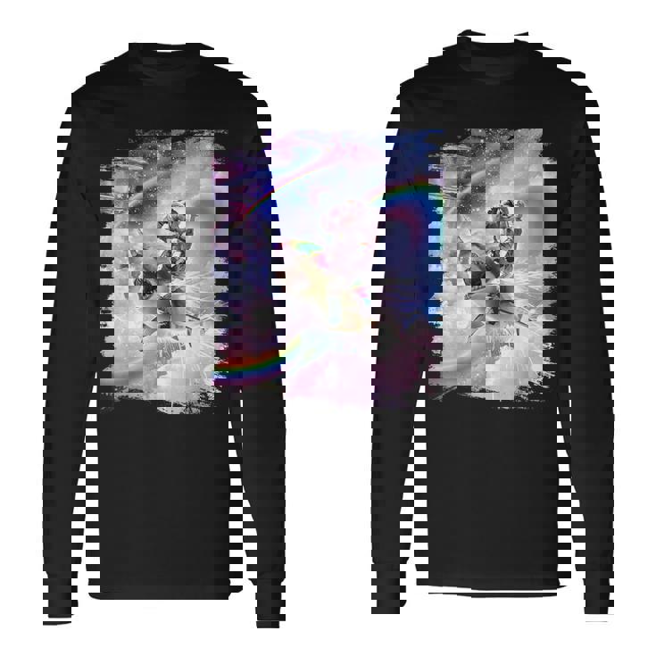 銀河 宇宙飛行士 猫 乗馬 虹 シャーク 長袖Tシャツ