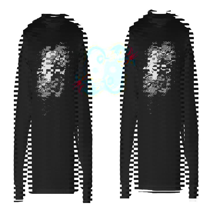 陰陽 太極竜デザイン 瞑想用 太極拳 長袖Tシャツ