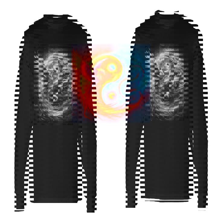 陰陽鳳凰と日本龍 長袖Tシャツ