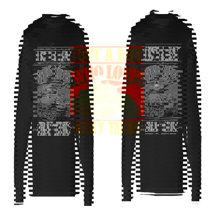 陸軍戦車が大好きな少年第二次世界大戦のシャーマン戦車 長袖Tシャツ