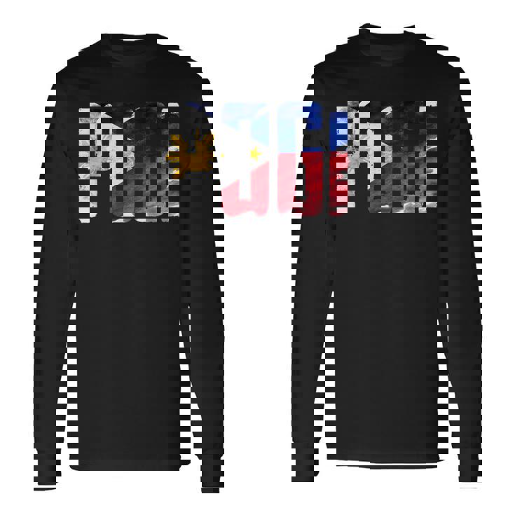 陽気なポギ タガログ語 ピノイ ステートメント フィリピン国旗 長袖Tシャツ