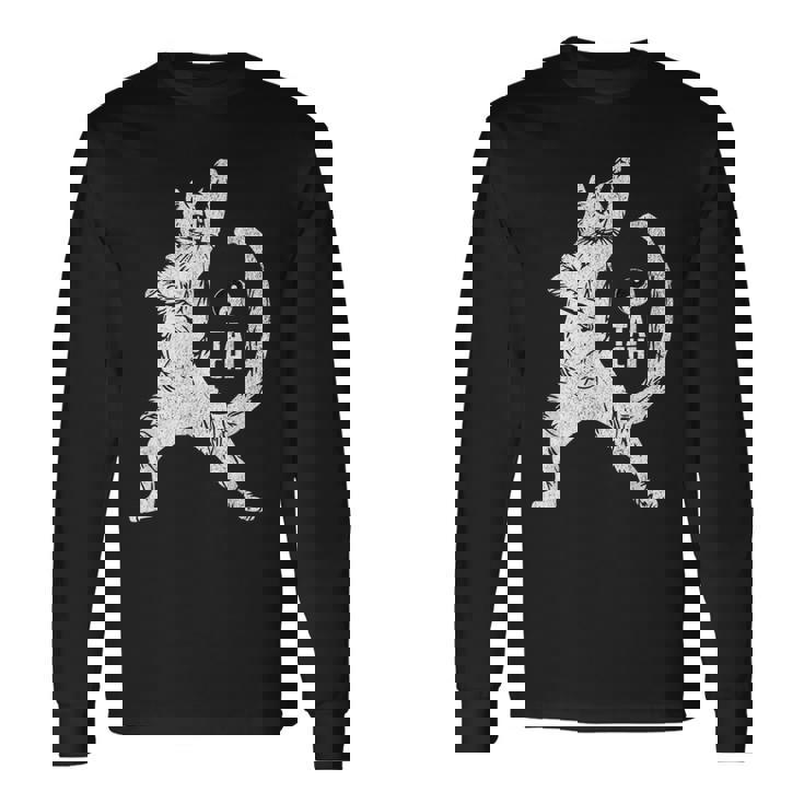 陽気な猫 太極拳ポーズ 格闘技 陰陽バランス 長袖Tシャツ