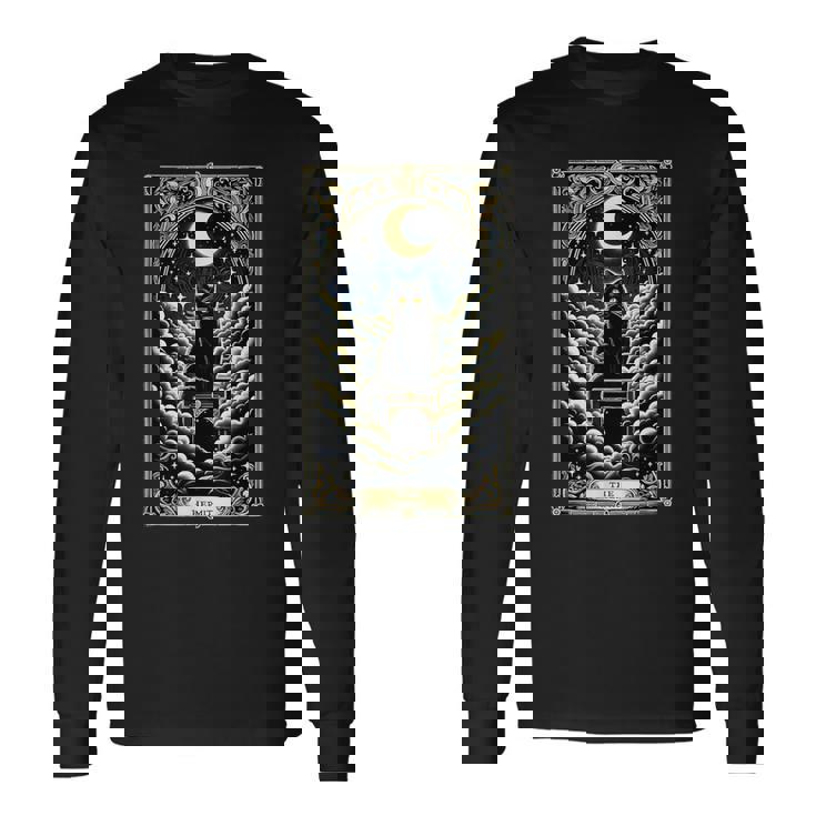 隠者タロットカード 箱に入った猫 神秘的なかわいい猫のタロットカード 長袖Tシャツ