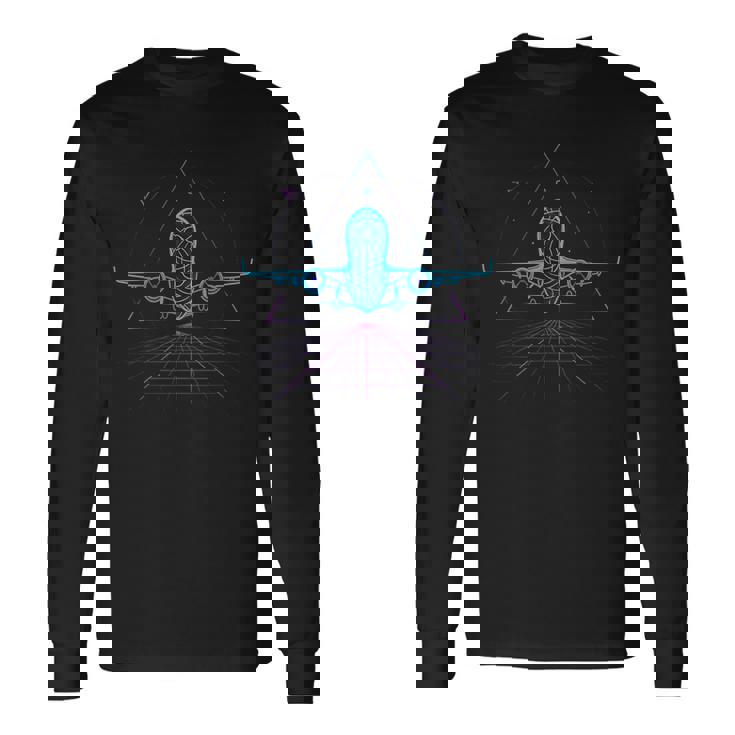 離陸 航空 フライト 未来的 飛行機 パイロット 長袖Tシャツ