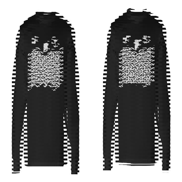 青海波文様 浜千鳥 ロケット 日本の夏 和柄 波 海 ビーチ 鳥 おもしろ 幾何学模様 伝統柄 オリジナル 長袖Tシャツ