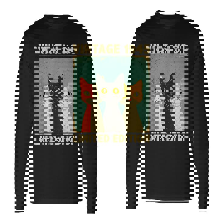 面白い 80歳 ギフト ヴィンテージ 1945 猫好き 80歳の誕生日 長袖Tシャツ