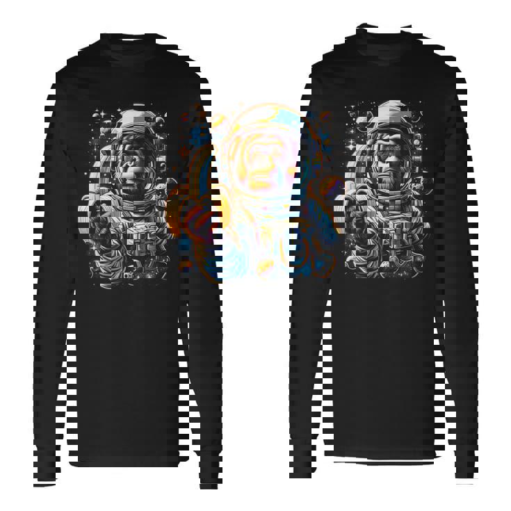 面白い サイケデリック 猿 宇宙飛行士 グラフィック メンズ 長袖Tシャツ