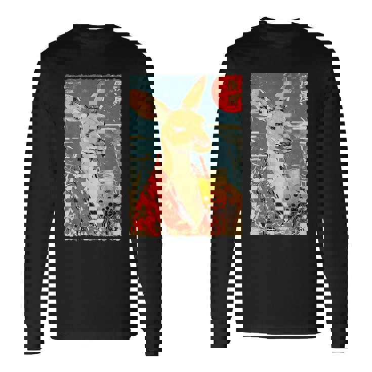 面白い バブル ボバ ティー かわいい 日本人 かわいい アニメ カンガルー。 長袖Tシャツ