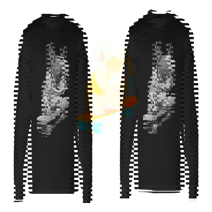面白い フレンチブルドッグ スケートボード スケーター 犬 イングリッシュドッグ 長袖Tシャツ