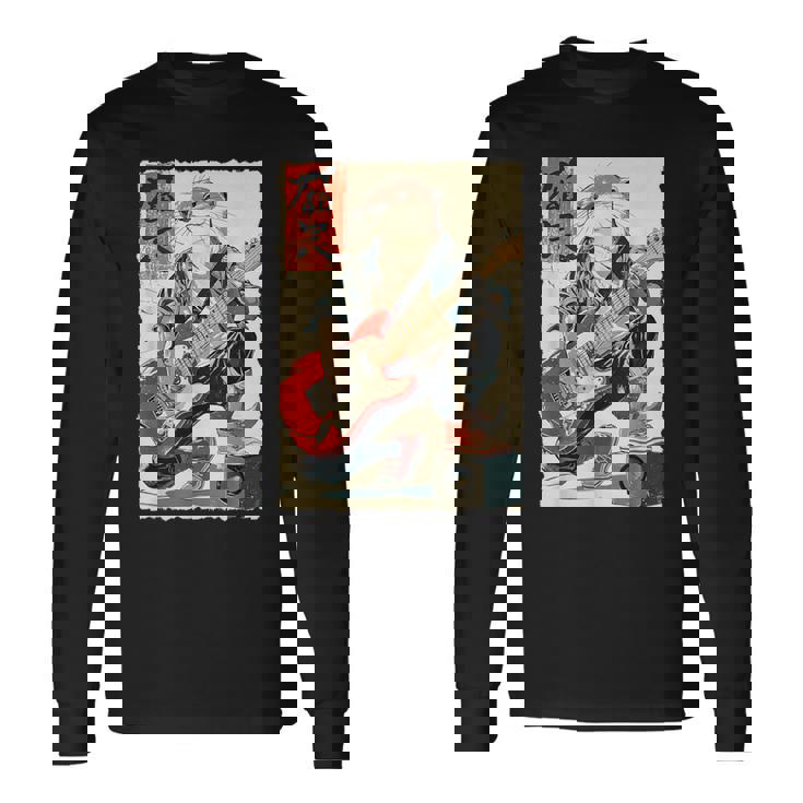 面白い 漫画 アニメ 日本美術 カワウソ ギターを弾く ロック 長袖Tシャツ