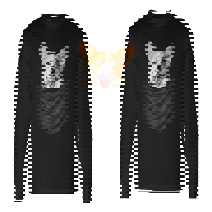 面白いtシャツ コーギー ポケット イヌ わんこ メンズ 犬好き グッズ おもしろ 面白い 服 ネタ 長袖Tシャツ