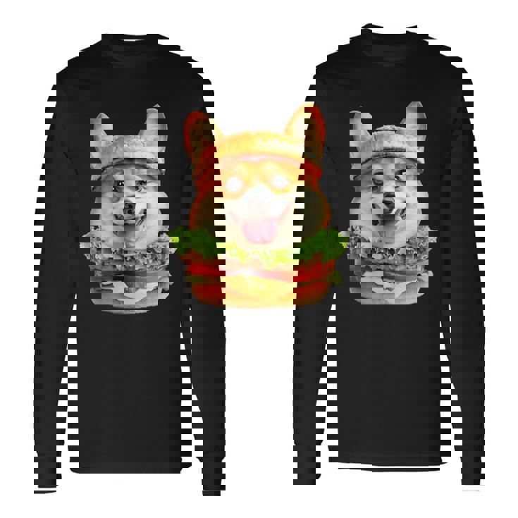 面白いtシャツ コーギー 犬 ハンバーガー メンズ 犬好き グッズ かわいい おもしろ 面白い 服 ネタ 長袖Tシャツ