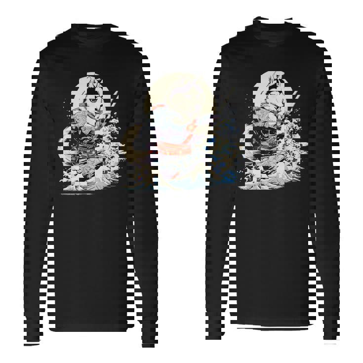 面白いtシャツ シベリアンハスキー 浮世絵 イヌ わんこ メンズ 犬好き グッズ おもしろ 面白い 服 ネタ 長袖Tシャツ