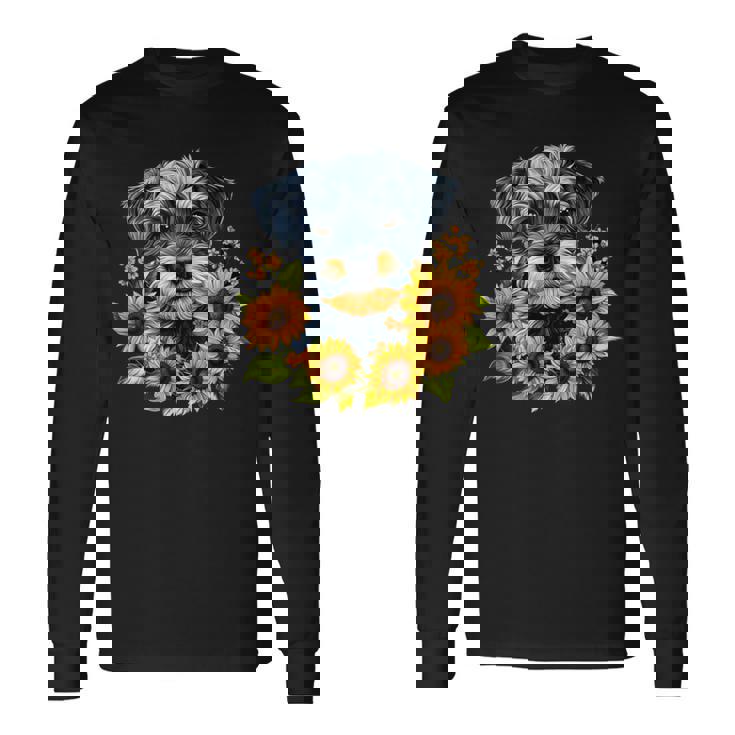 面白いtシャツ シュナウザー ひまわり イヌ メンズ 好き グッズ かわいい おもしろ 面白い 服 ネタ 長袖Tシャツ