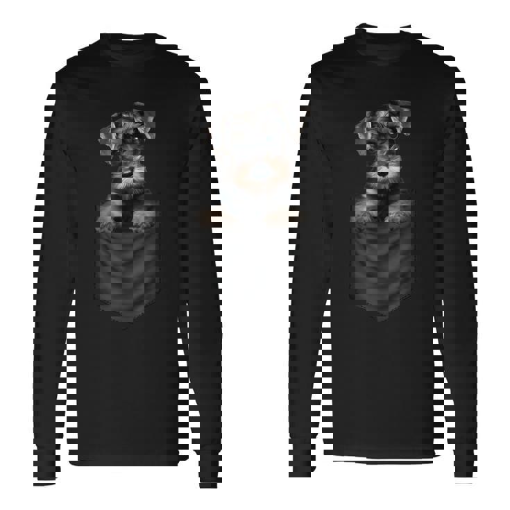 面白いtシャツ シュナウザー ポケット イヌ わんこ メンズ 犬好き グッズ おもしろ 面白い 服 ネタ 長袖Tシャツ