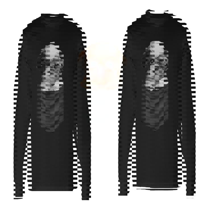 面白いtシャツ シーズー ポケット イヌ わんこ メンズ 犬好き グッズ おもしろ 面白い 服 ネタ 長袖Tシャツ