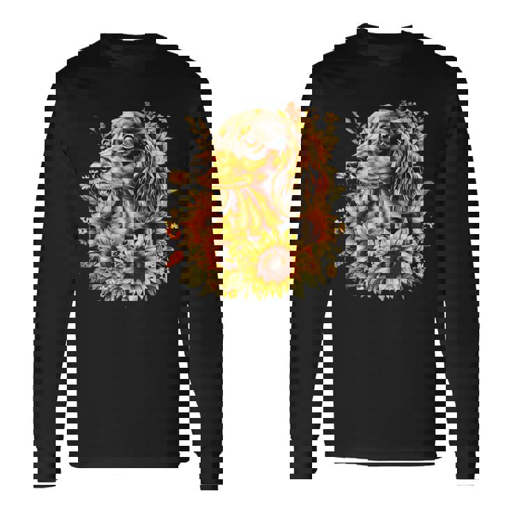 面白いtシャツ ダックスフンド ひまわり わんこ メンズ グッズ かわいい おもしろ 面白い 服 ネタ 長袖Tシャツ