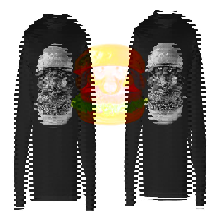 面白いtシャツ ダックスフンド 犬 ハンバーガー メンズ グッズ かわいい おもしろ 面白い 服 ネタ 長袖Tシャツ