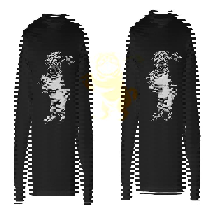面白いtシャツ パグ ゴルフ イヌ わんこ メンズ 犬好き グッズ かわいい おもしろ 面白い 服 ネタ 長袖Tシャツ