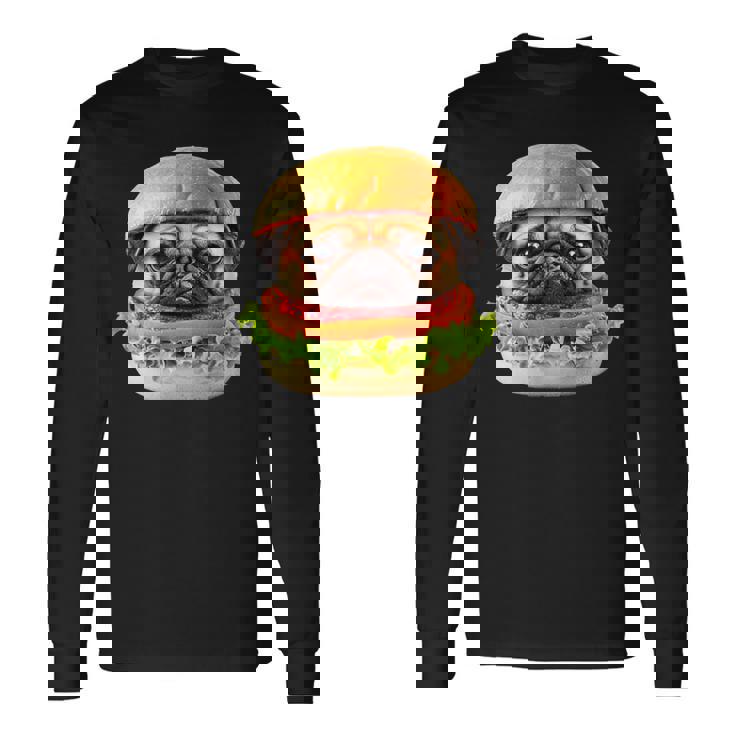 面白いtシャツ パグ 犬 ハンバーガー メンズ 犬好き グッズ かわいい おもしろ 面白い 服 ネタ 長袖Tシャツ