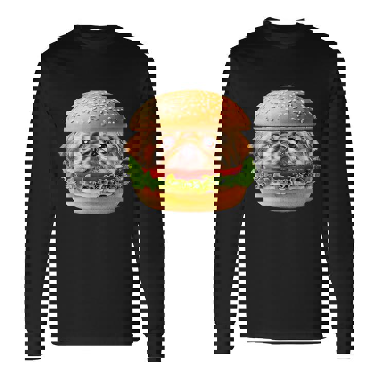 面白いtシャツ ペキニーズ 犬 イヌ ハンバーガー メンズ グッズ かわいい おもしろ 面白い 服 ネタ 長袖Tシャツ