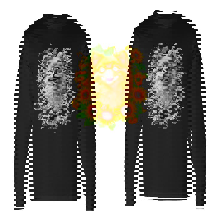 面白いtシャツ ポメラニアン ひまわり わんこ メンズ 犬好き グッズ かわいい おもしろ 面白い 服 ネタ 長袖Tシャツ