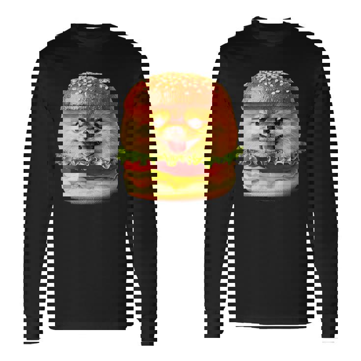 面白いtシャツ ポメラニアン 犬 ハンバーガー メンズ 犬好き グッズ かわいい おもしろ 面白い 服 ネタ 長袖Tシャツ