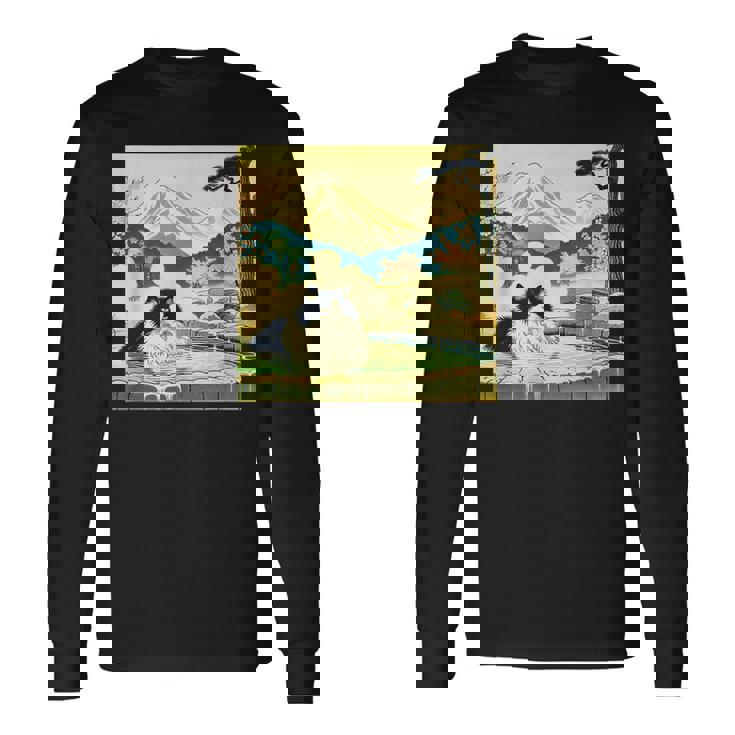 面白いtシャツ 猫 ネコ 温泉 メンズ 猫好き グッズ おもしろ 面白い 服 ネタ 猫の下僕 浮世絵 長袖Tシャツ