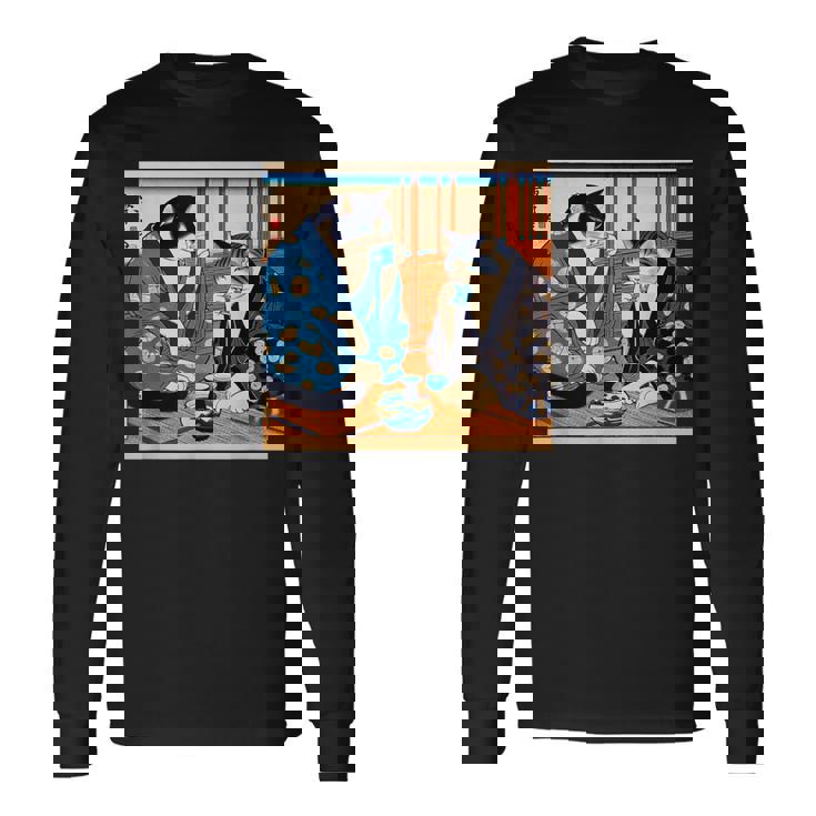 面白いtシャツ 猫 ネコ 酒 メンズ 猫好き グッズ おもしろ 面白い 服 ネタ にゃんこ 猫の下僕 浮世絵 長袖Tシャツ