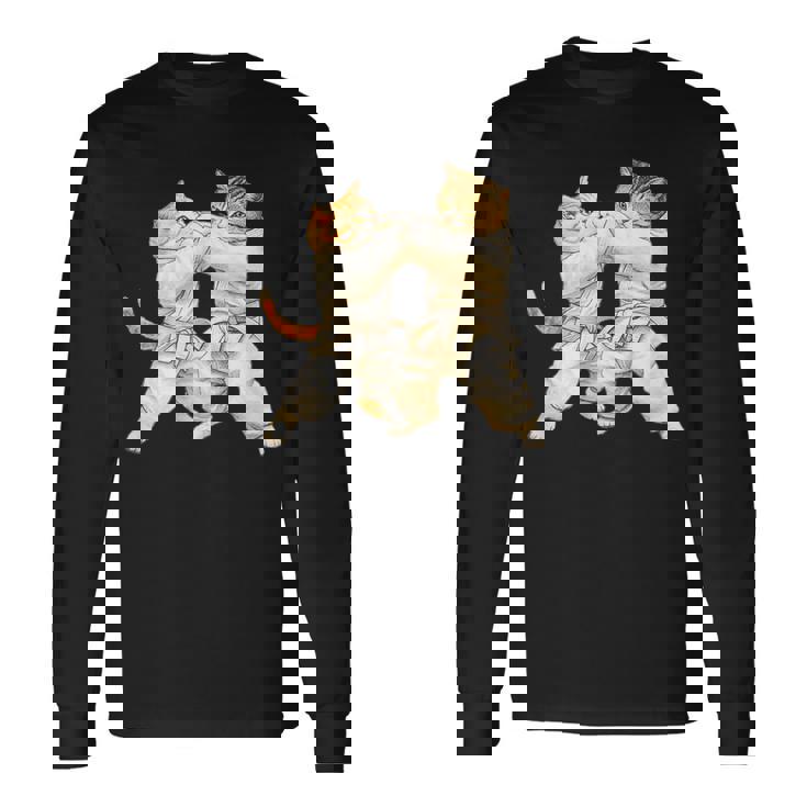 面白いtシャツ 猫 柔道 ネコ メンズ 猫好き グッズ おもしろ 面白い 服 ネタ にゃんこ 猫の下僕 柔術 長袖Tシャツ