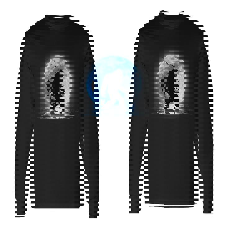 面白いtシャツ 釣りバカ 青い月と釣り人 メンズ おもしろ 面白い 服 オリジナル 海釣り 川釣り ビッグフット ネタ 長袖Tシャツ