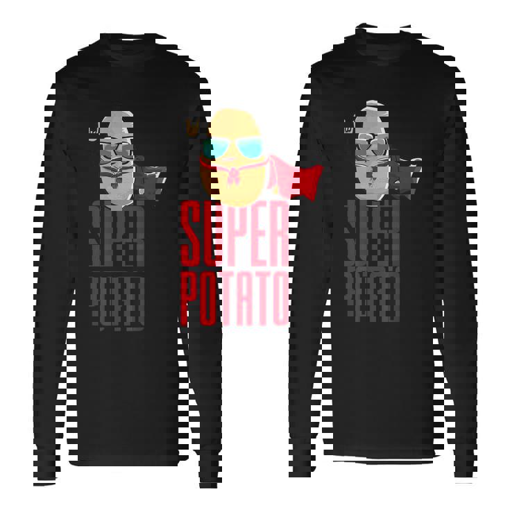 面白いかわいいスーパーポテトアニメ衣装グラフィックデザイン。 長袖Tシャツ