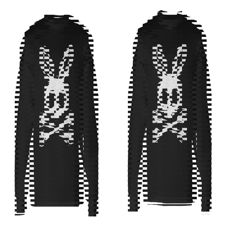 面白いイースターデー ジョリーロジャー バニー スカル ウサギ メンズ レディース 長袖Tシャツ