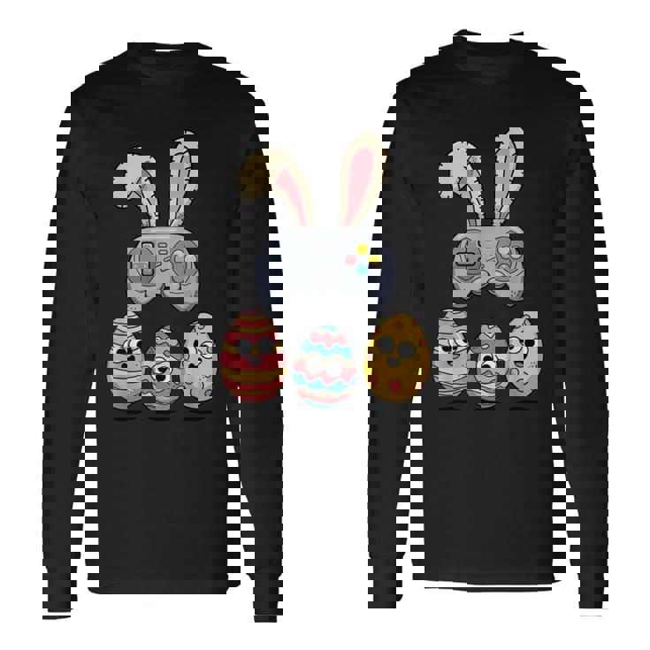 面白いイースタービデオゲームコントローラーと卵 長袖Tシャツ