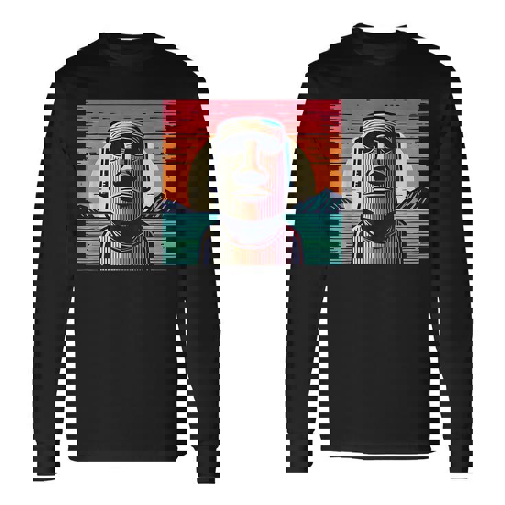 面白いイースター島像 レトロなモアイヘッドラパヌイv3 長袖Tシャツ